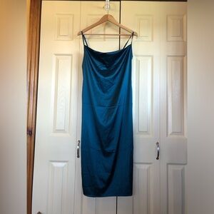 Cowl neck emerald green slip dress